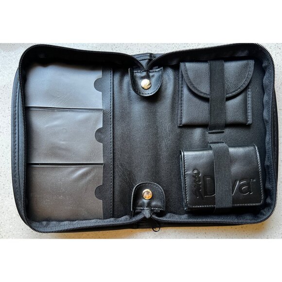 Widex Black Leather Zippered Case Organizer Multiple Compartments & Snap Closure - Picture 2 of 10